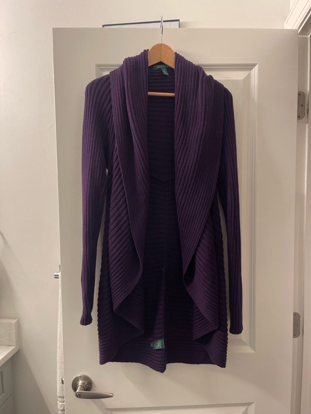 Lauren Ralph Lauren Dark Purple Ribbed Open-Front Cardigan